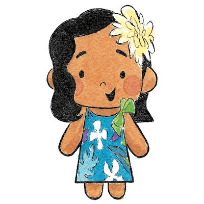 A cartoon of a girl with a flower in her hair.